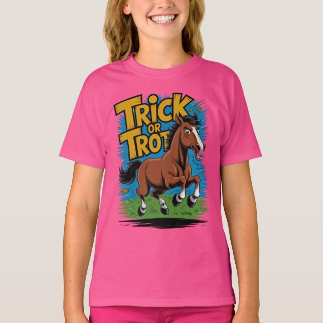 Camiseta Trick or Trot Horse Design for Equestrian Fans (Frente)
