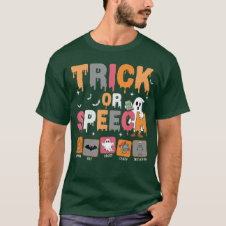 Camiseta Trick ou Fala Halloween SLP Fonoaudiólogo