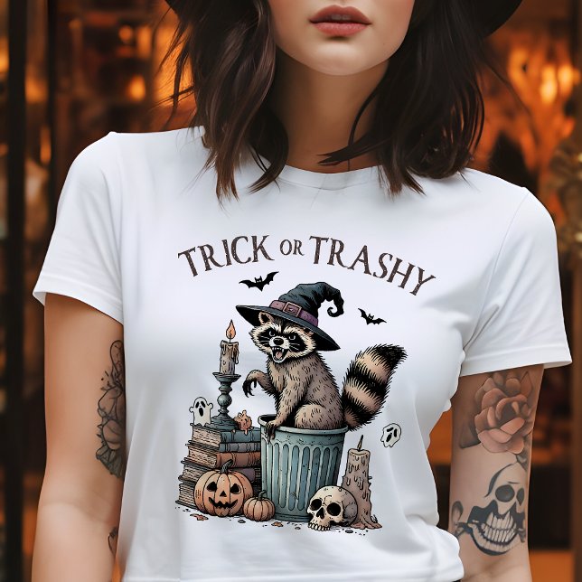 Camiseta Trick ou Trashage Vintage Raccoon Halloween (Criador carregado)