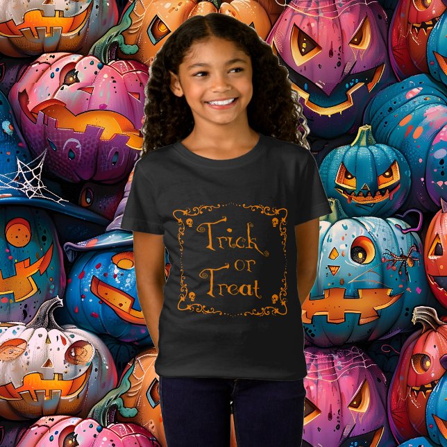 Camiseta Trick ou Tratamento Laranja de Abóbora Halloween (Criador carregado)