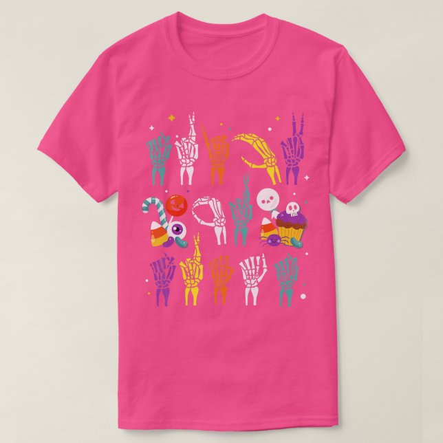 Camiseta Trick ou Tratar a Linguagem de Sinais Americanos M (Frente do Design)