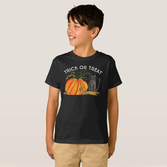 Camiseta Trick ou Tratar Abóbora de Halloween Caqueira (Frente Completa)