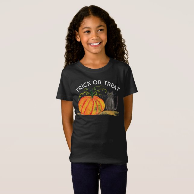 Camiseta Trick ou Tratar Abóbora de Halloween Caqueira (Frente Completa)