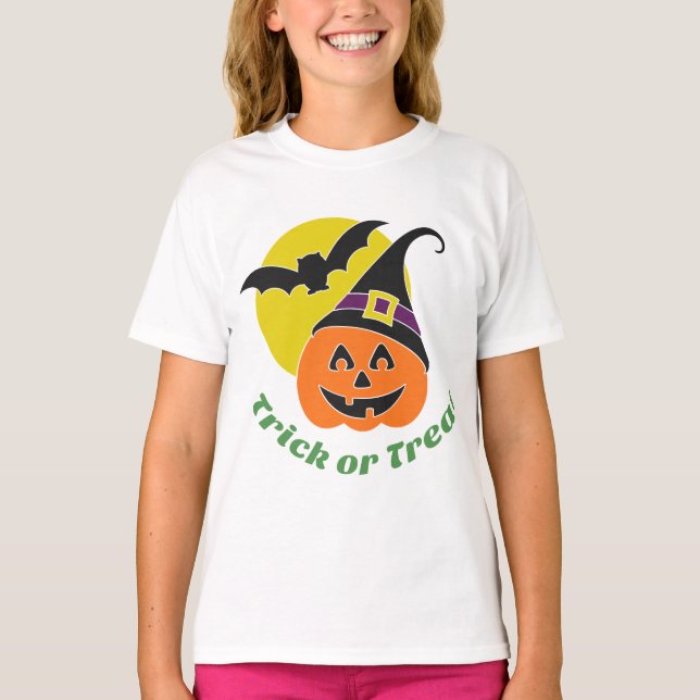 Camiseta Trick ou Tratar Abóbora do Halloween Personalizado (Frente)