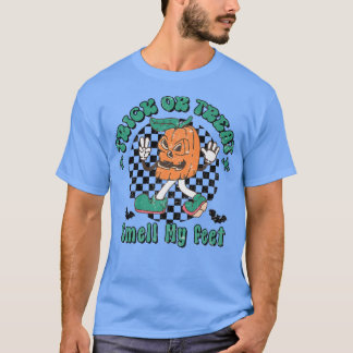Camiseta Trick ou Tratar Cheira Os Meus Pés-Pumpkin Criança