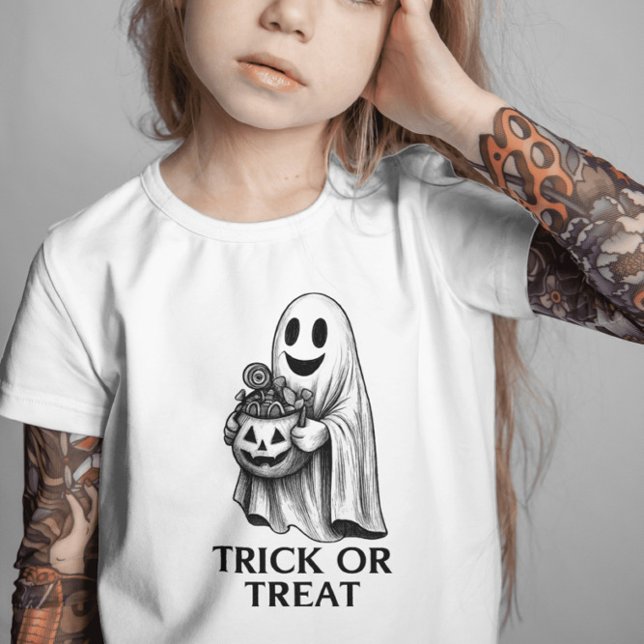 Camiseta Trick ou Tratar Fantasma - Balde de Halloween Cand (Criador carregado)
