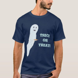 Camiseta Trick ou Tratar Fantasma, com prato de guloseimas,