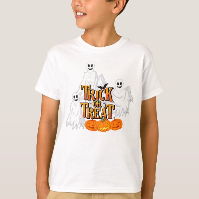 Camiseta Trick ou Tratar Fantasmas, Morcegos e Bombas (Frente)