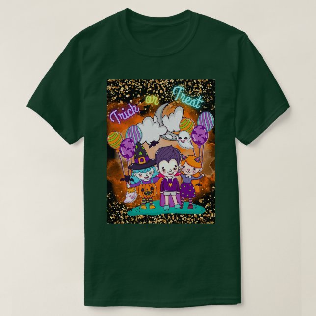 Camiseta Trick ou Tratar Figurino de Halloween 2 (Frente do Design)
