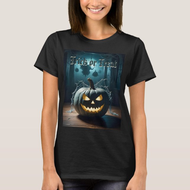 Camiseta Trick Ou Tratar O Dia Das Bruxas De Pumpkin Teal (Frente)