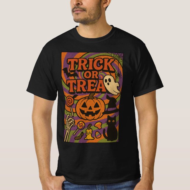 Camiseta Trick ou Tratar Roupas de Halloween do tórax do Ch (Frente)