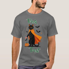 Camiseta Trick ou Tratar T-Shirt do Dia das Bruxas de Gato