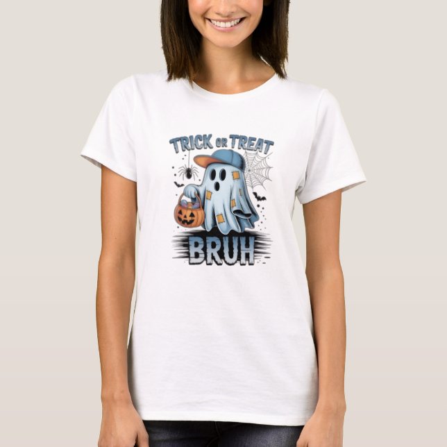 Camiseta Trick ou Tratar T-Shirt Fantasma Bruh Dia de as Br (Frente)