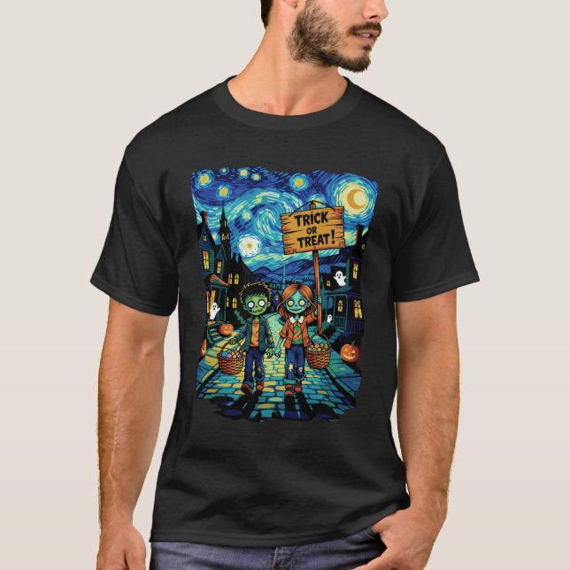 Camiseta Trick ou Tratar Zombies - Van Gogh Starry Hallowee (Frente)