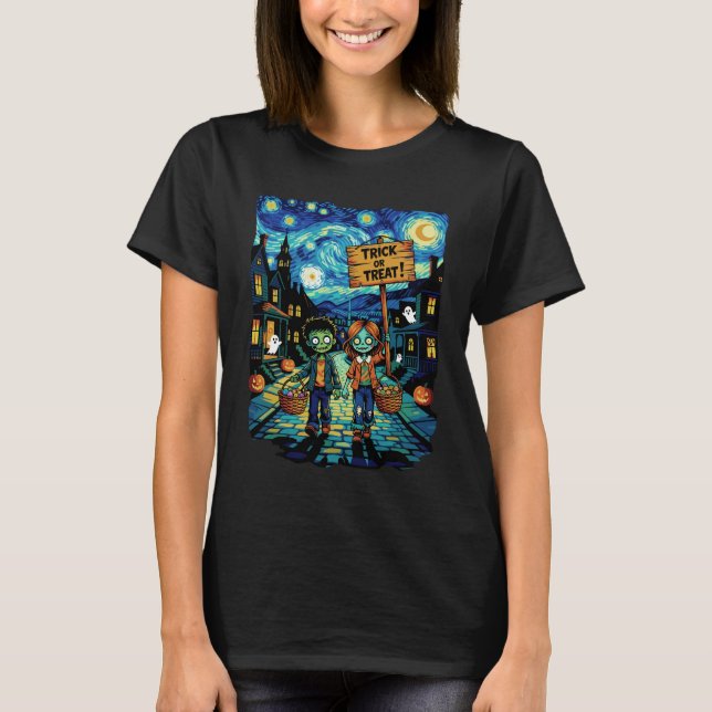 Camiseta Trick ou Tratar Zombies - Van Gogh Starry Hallowee (Frente)