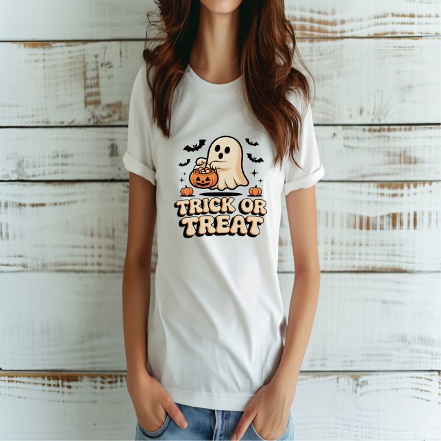 Camiseta Trick ou Trate Fantasma Fora do Halloween (Criador carregado)