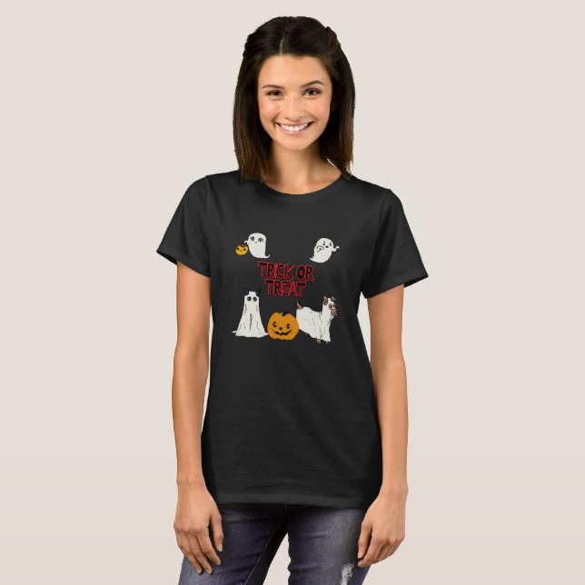 Camiseta Trick ou trate fantasmas do Halloween (Frente Completa)