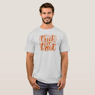 Camiseta Trick ou trate o design de texto laranja do Dia da