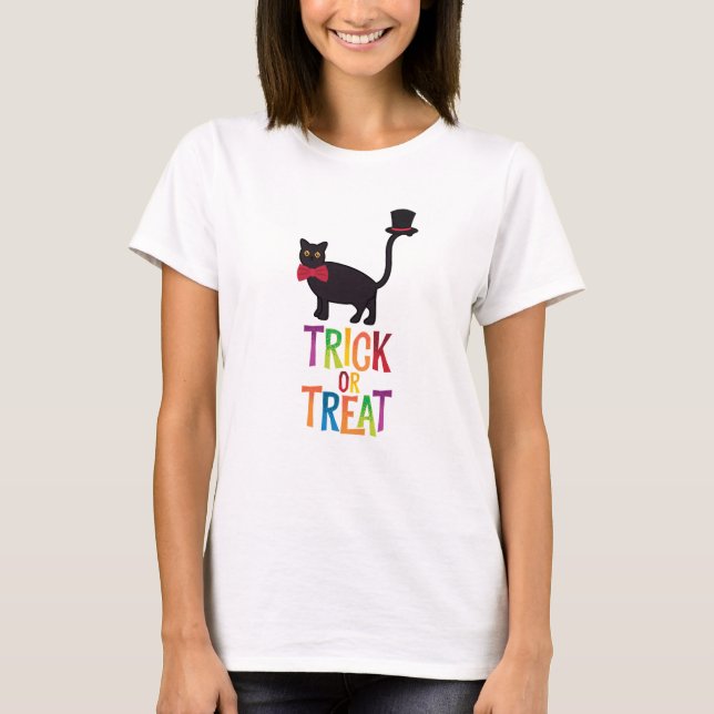 Camiseta Trick ou trate o Dia das Bruxas de Gato Negro (Frente)