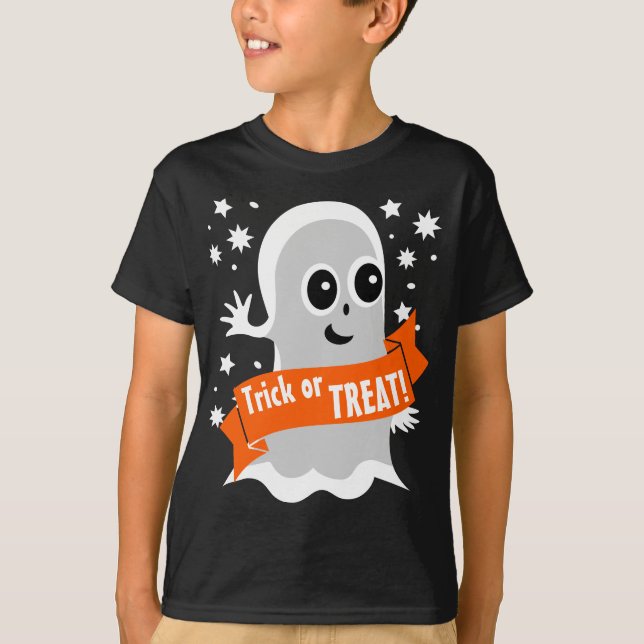 Camiseta Trick ou Trate o Fantasma de Halloween Amigável (Frente)