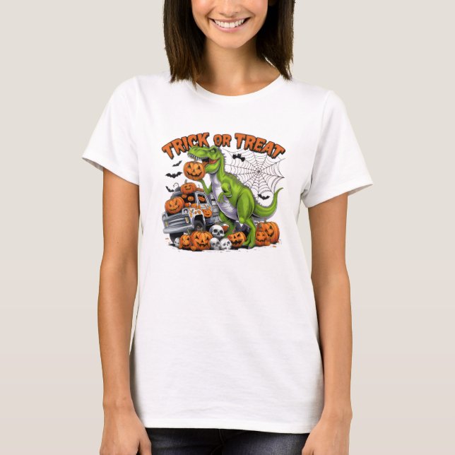 Camiseta Trick ou Treat Dinossaur Halloween T Shirt (Frente)