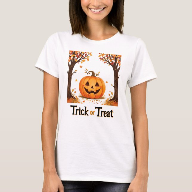 Camiseta Trick ou Treat Halloween Jack o'lantern (Frente)