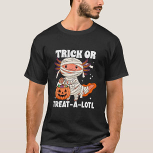 Camiseta Trick ou Treat Lotl Kawaii Axolotl Mummy Halloween