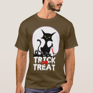 Camiseta Trick ou Treine Gato Assustador Noite de Lua