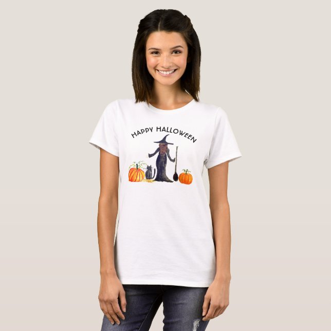 Camiseta Trick ou Treine Pumpkin de Bruxas Feliz de Hallowe (Frente Completa)