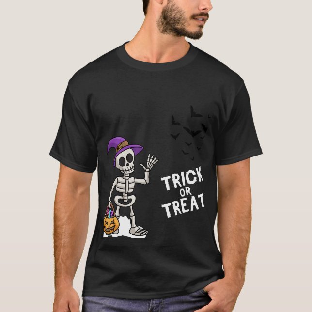 Camiseta Trick ou Treine Skeleton Halloween Tee Diversão (Frente)
