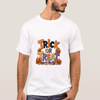 Camiseta Trick ou Treine T Shirt com Doces e Abóbora
