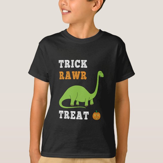 Camiseta Trick Rawr Treat Cute Halloween Brontosaurus Dino (Frente)