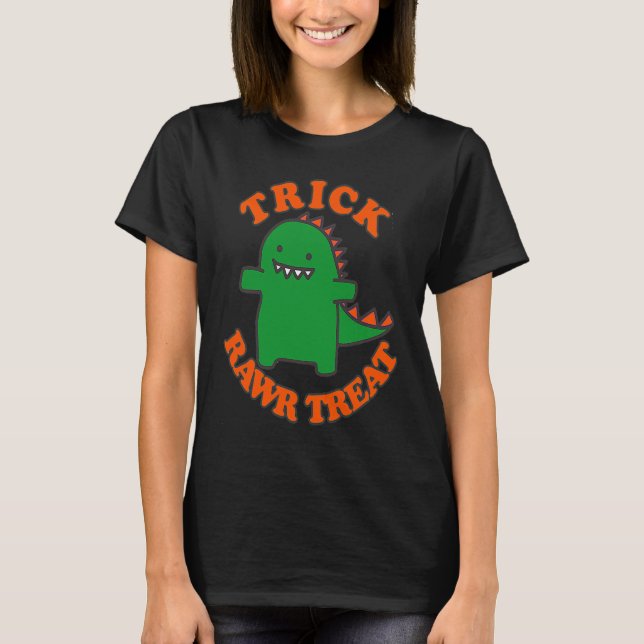 Camiseta Trick Rawr Treat Cute Halloween Dinosaur Kids Boys (Frente)