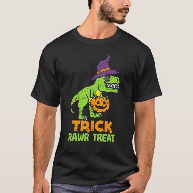 Camiseta Trick Rawr Treat Dinosaur Rex Happy Halloween (Frente)