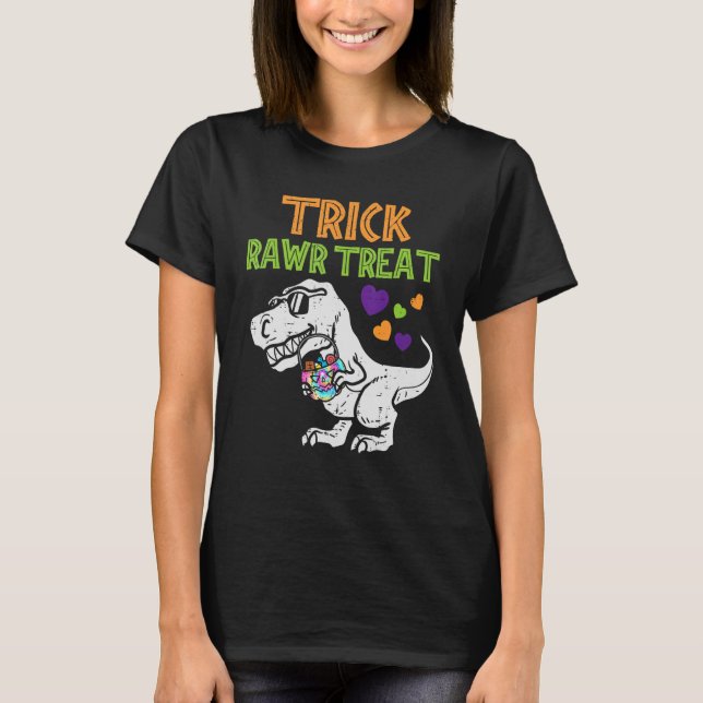 Camiseta Trick Rawr Treat Dinosaur Trex Toddler Boys Hallow (Frente)