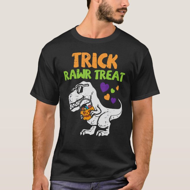 Camiseta Trick Rawr Treat Dinosaur Trex Toddler Boys Hallow (Frente)