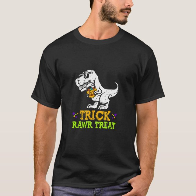 Camiseta Trick Rawr Treat Dinossaur Coll Dinossaur Hallowee (Frente)