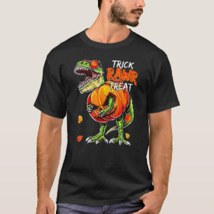 Camiseta Trick Rawr Treat Dinossauro Abóbora Halloween Cria