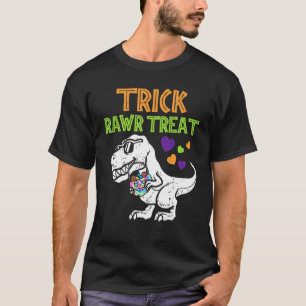 Camiseta Trick Rawr Treat Dinossauro Trex Menino Halloween