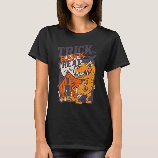 Camiseta Trick Rawr Treat do Fato de Halloween do Dinossaur (Frente)