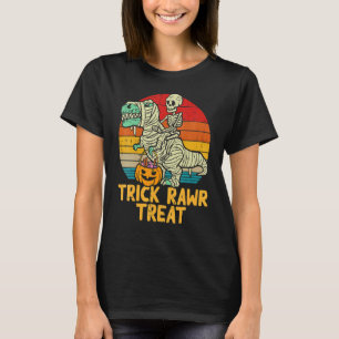 Camiseta Trick Rawr Treat Esqueleto Dino Menino de Calção H