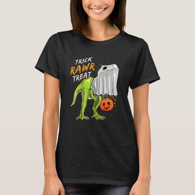 Camiseta Trick Rawr Treat Halloween Rex Dinosaur Ghost Boy (Frente)