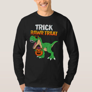Camiseta Trick Rawr Treat Halloween Rex Dinossauro Bebe Rou