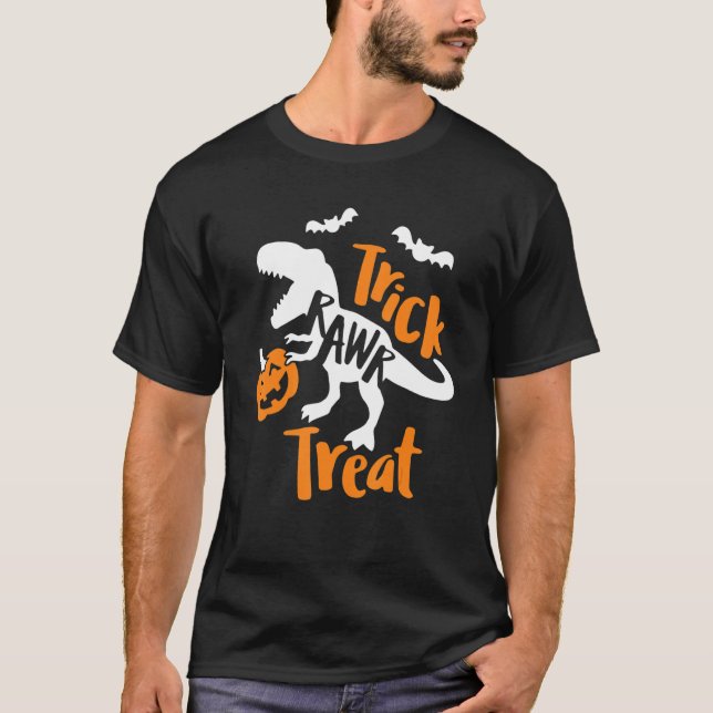 Camiseta Trick Rawr Treat Halloween Trick Or Treat Trex Tea (Frente)