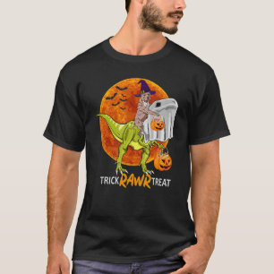 Camiseta Trick Rawr Treat Pitbull Andando Dinossauro Lua Ve