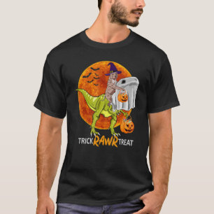 Camiseta Trick Rawr Treat Pitbull Andando Dinossauro Lua Ve