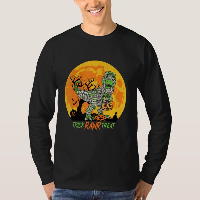 Camiseta Trick Rawr Treat T Rex Dinossaur Mummy Boys Hallow (Frente)