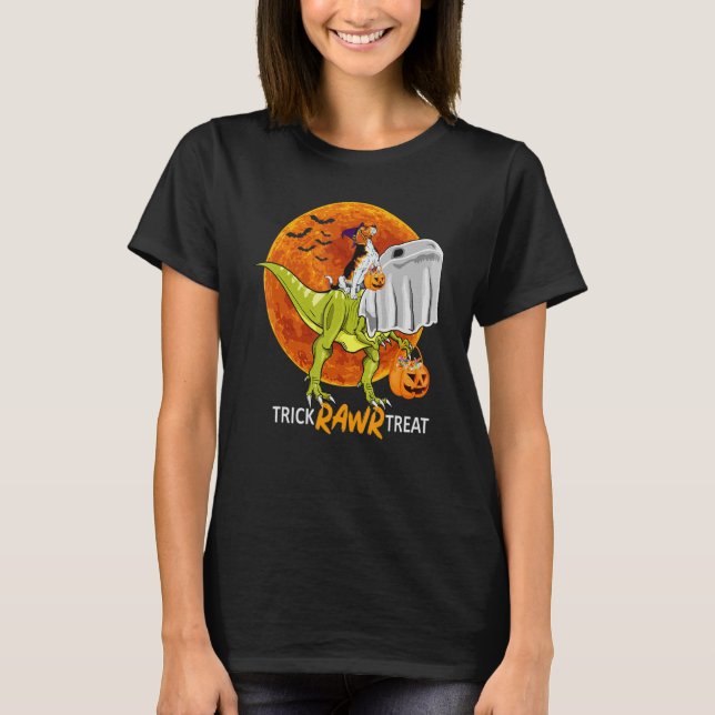 Camiseta Trick Rawr Treine Beagle Ride Dinosaur Halloween (Frente)