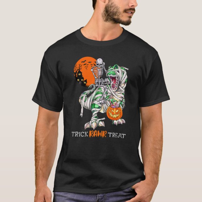 Camiseta Trick Rawr Tret Skeleton Andando Dinossaur Rex Hal (Frente)