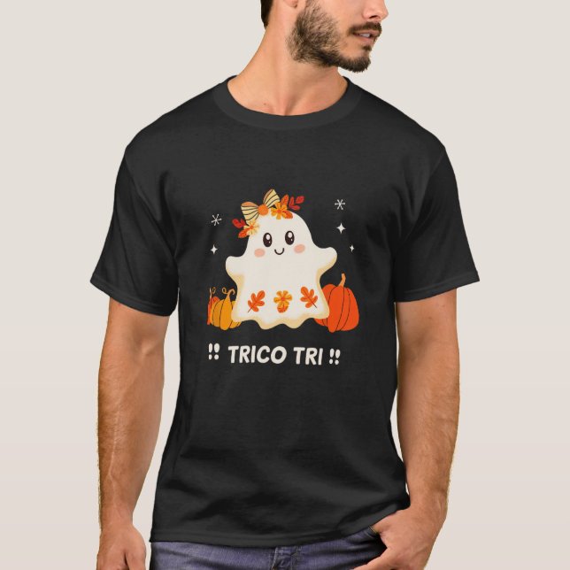 Camiseta Trico Tri Cute Halloween Spooky Ghost Span Mexican (Frente)